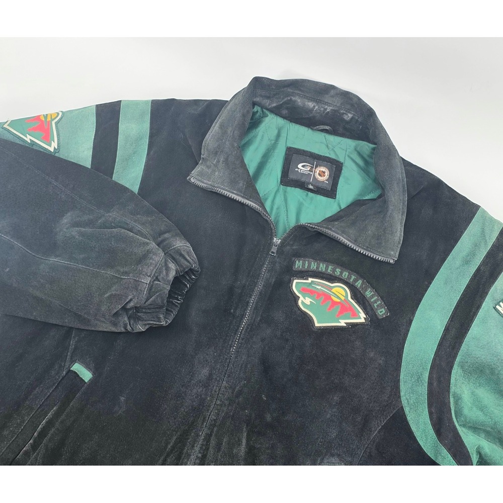 G-III Sports Vintage Minnesota Wild NHL Suede Leather Jacket Mens Size Large